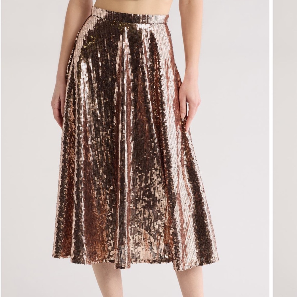 MOTHER Shimmering Midi Skirt in Gold and Silver